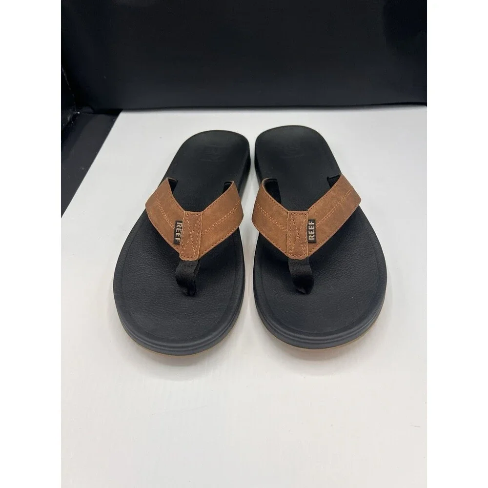 REEF Journeyer Men’s Size 12 EU 45 Brown Black Cushion Flip-Flop Sandals NWOT